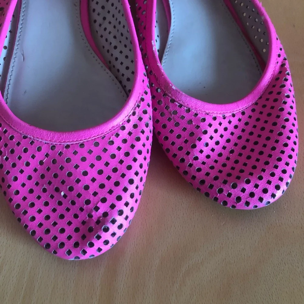 J. Crew Hot Pink Perforated Ballet Flats with Bow